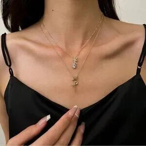 14K Gold Plated 2pc Fairy CZ Necklace Set